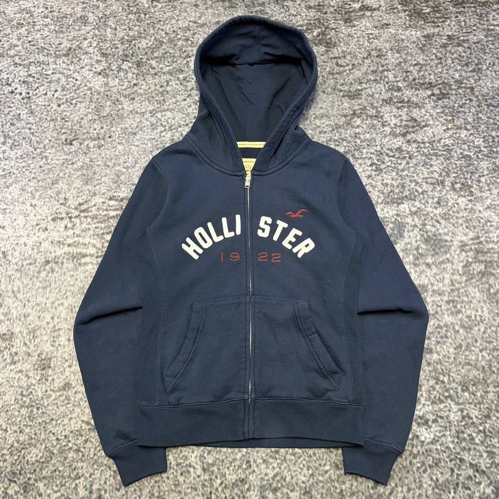 VTG Hollister Zip Up Hoodie Sweatshirt Womens Small Navy Blue‎ Surf Preppy Y2K